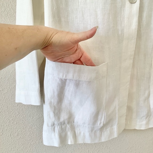 MARISA CHRISTINA Linen Blazer White 1X Long 32” USA Made V-Neck Patch Pockets - Picture 5 of 10
